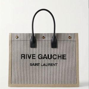 SOLD>>>Saint Laurent Rive Gauche Tote Striped Canvas and Calfskin